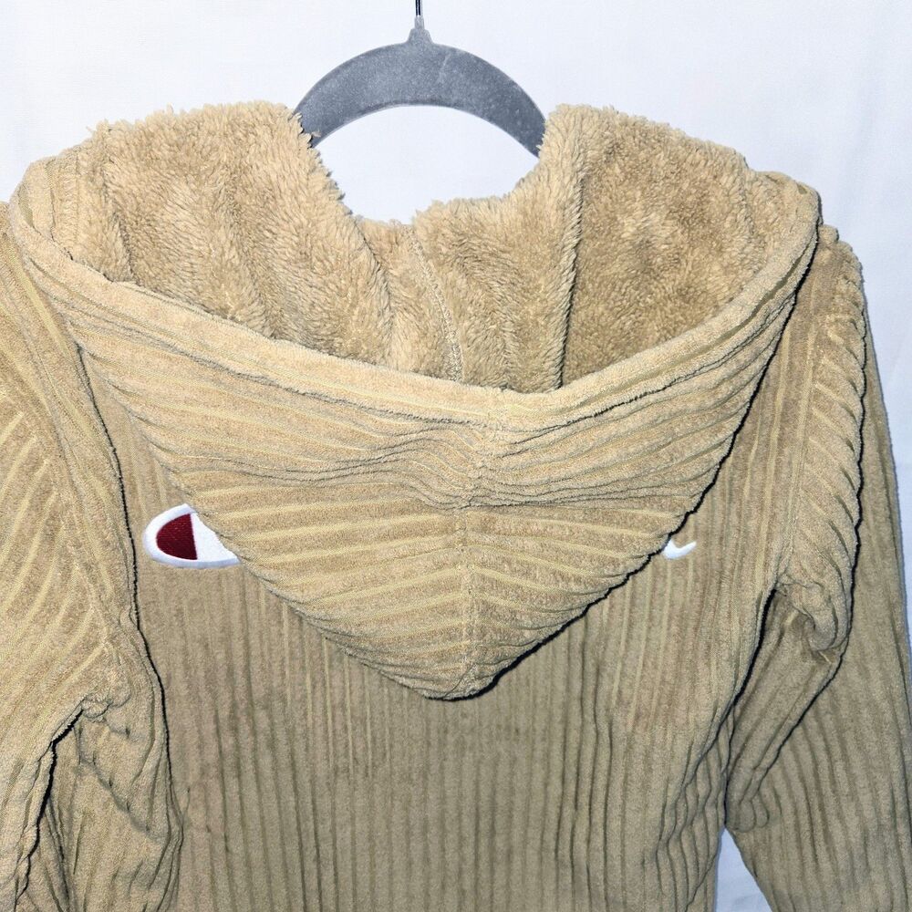 CHAMPION Hoodie Corduroy High Pile Fleece 1/4 Zip Tan Teen Large 14/16 NEW NWT - Picture 8 of 11